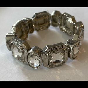 Silver large clear crystal elastic bracelet